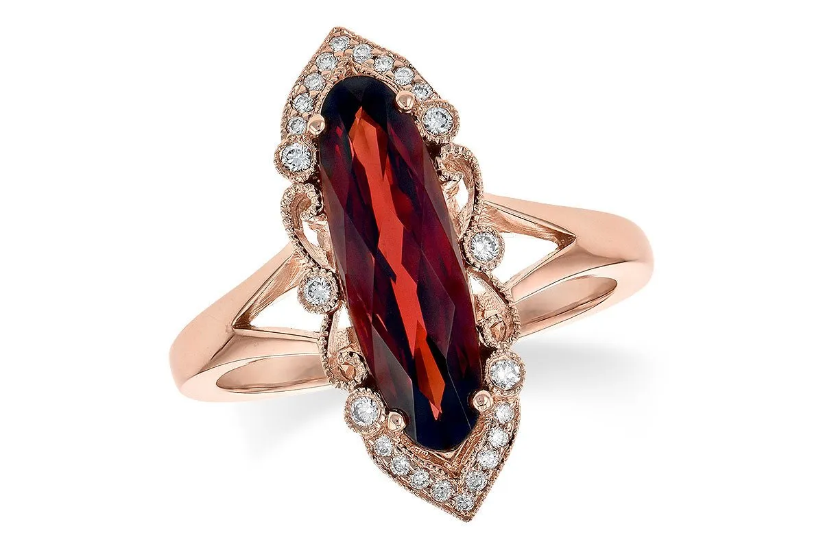Long Oval Garnet & Diamond Vintage Inspired Ring