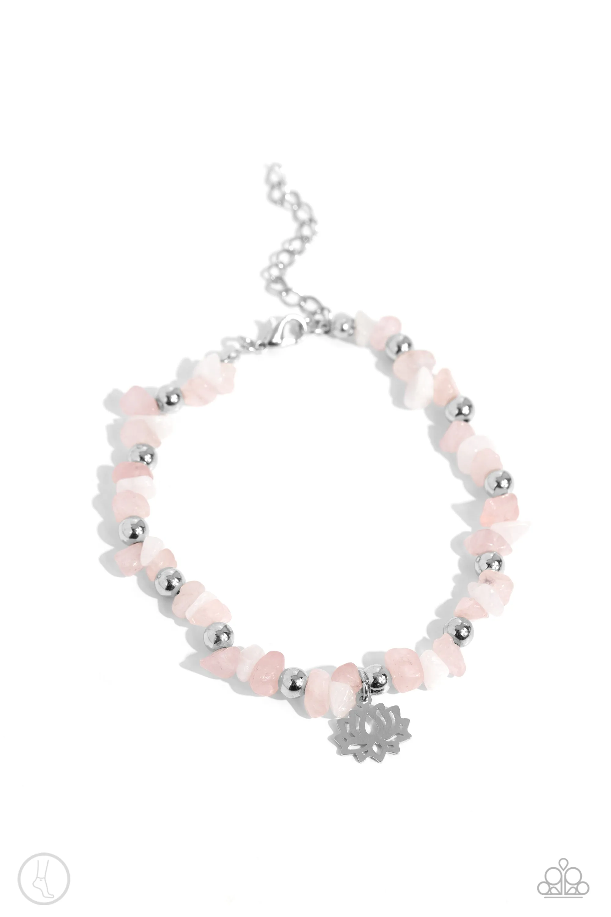 Lotus Landslide - Pink - Rose Quartz Stone Flower Paparazzi Anklet