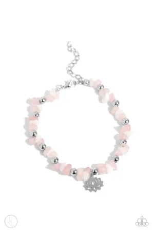 Lotus Landslide - Pink - Rose Quartz Stone Flower Paparazzi Anklet