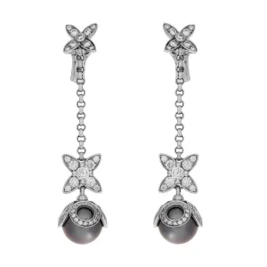Louis Vuitton 18K White Gold, Diamond, Tahitian Pearl Elegantes Ear Pendants