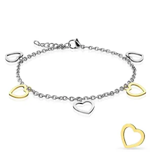 Lovely Stainless Steel 9"-10" Silver and Gold Ion Plated Heart Charm Ankle Bracelet.