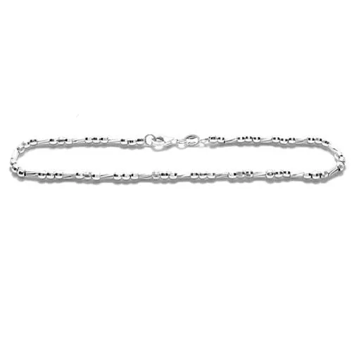 Lovely Sterling Silver Faceted Round and Bar Beads Anklet. Available in 3 Lengths.