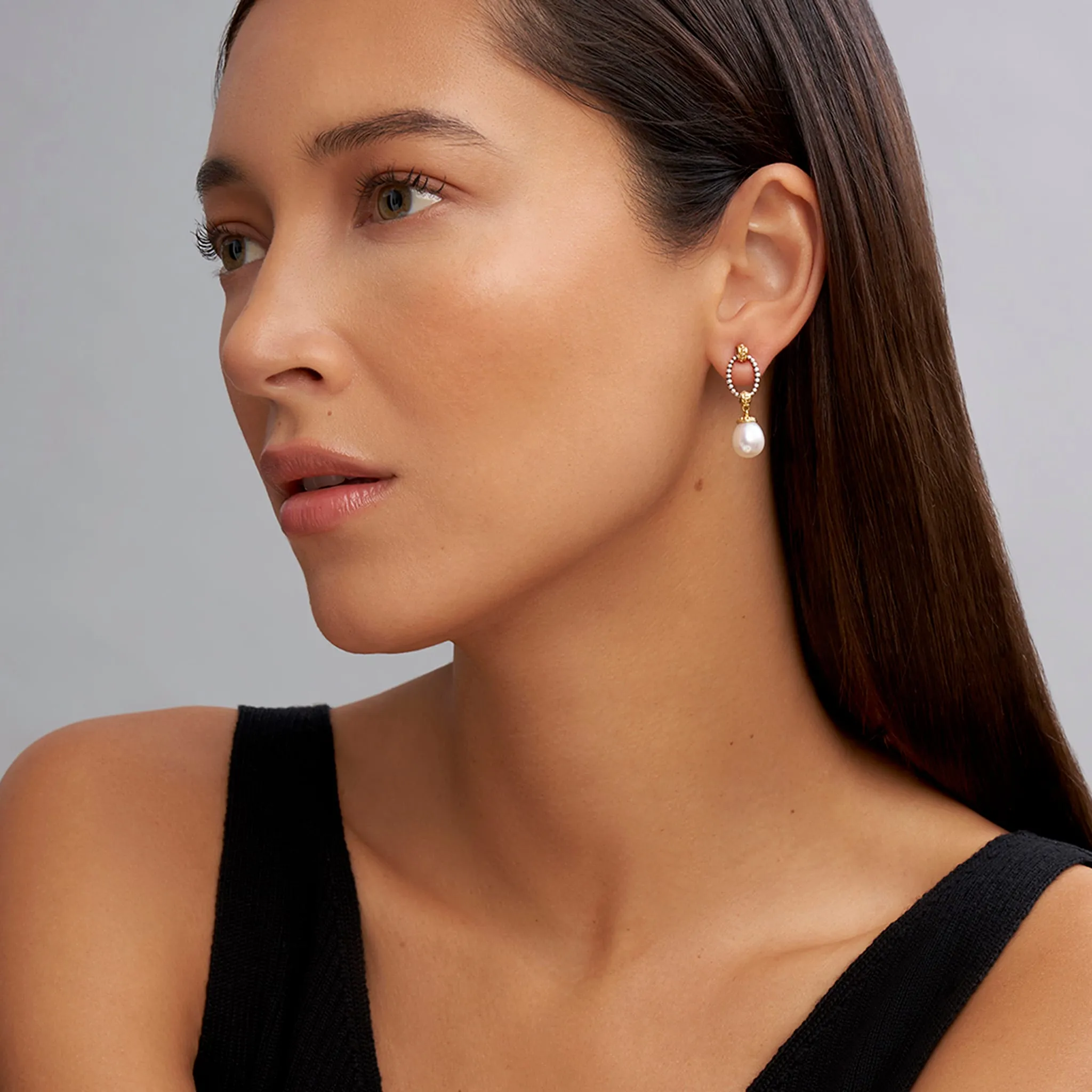 Luna Two-Tone Oval Drop Pearl Earrings