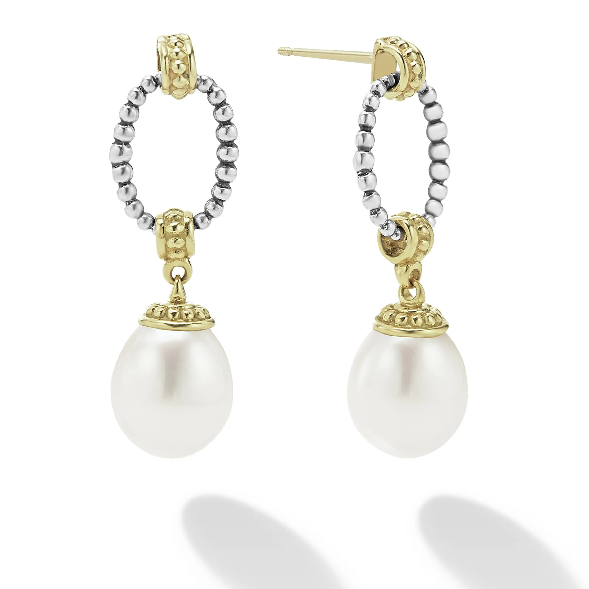 Luna Two-Tone Oval Drop Pearl Earrings