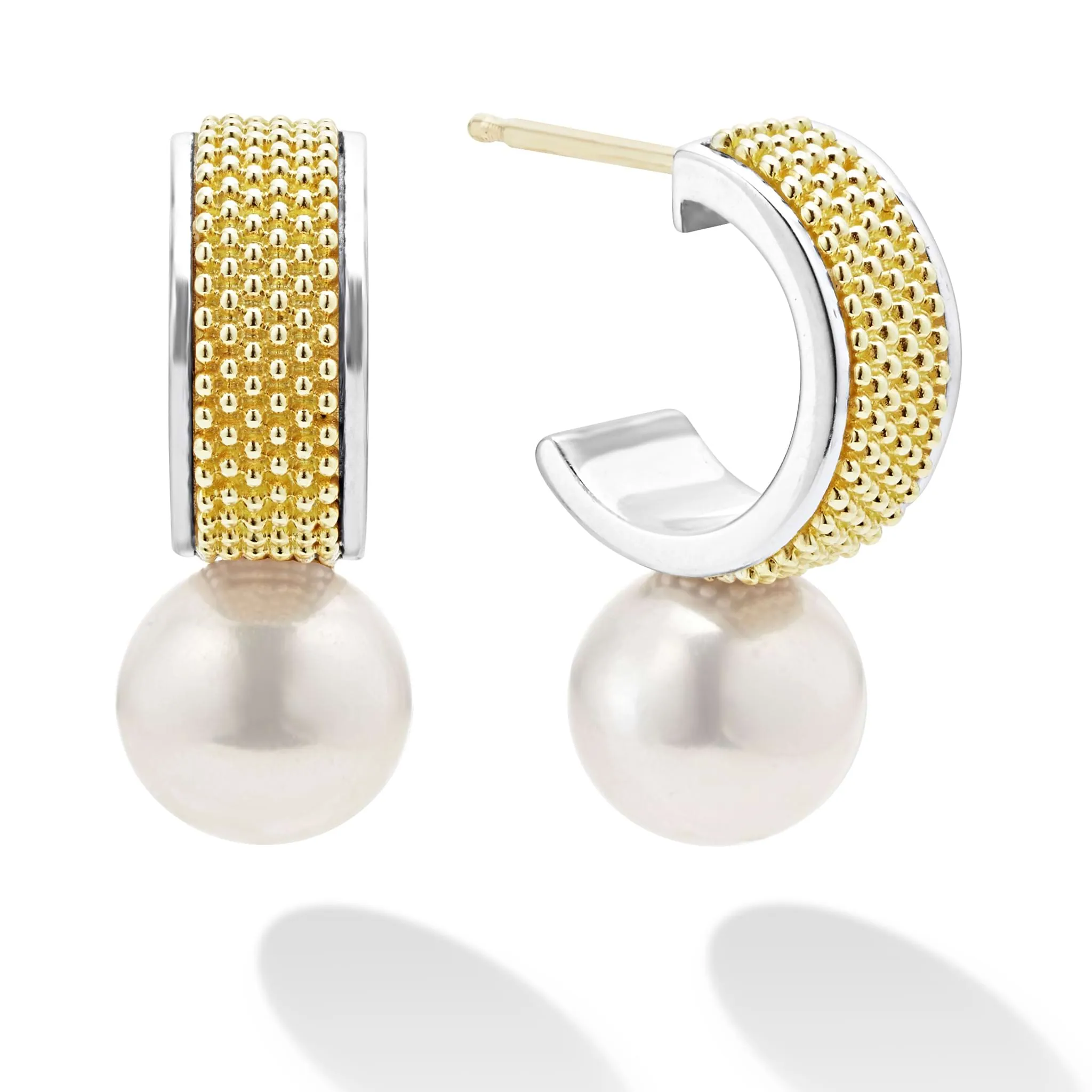 Luna Two-Tone Pearl Hoop Earrings