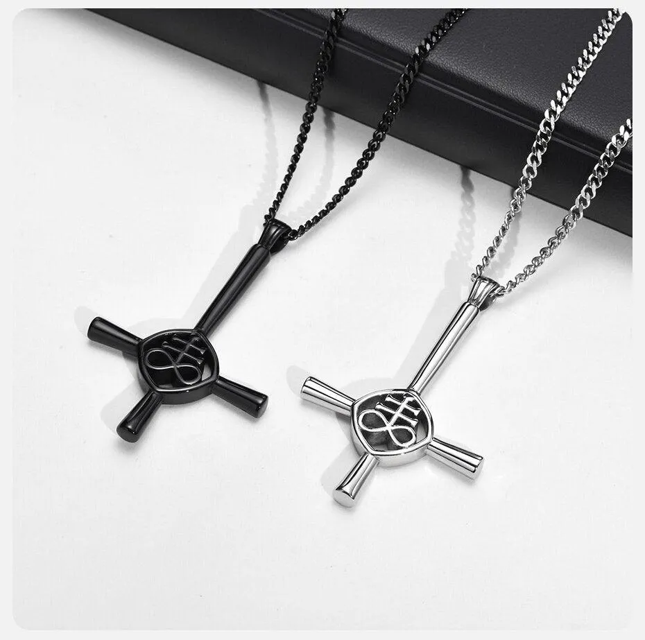 Make a Bold Statement with Stainless Steel Church of Satan Necklaces Cross Lucifer Pendant Collar