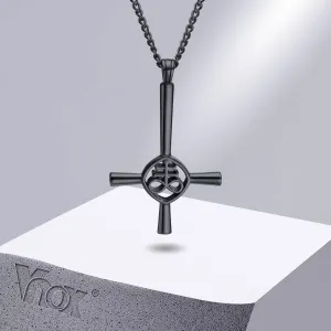 Make a Bold Statement with Stainless Steel Church of Satan Necklaces Cross Lucifer Pendant Collar