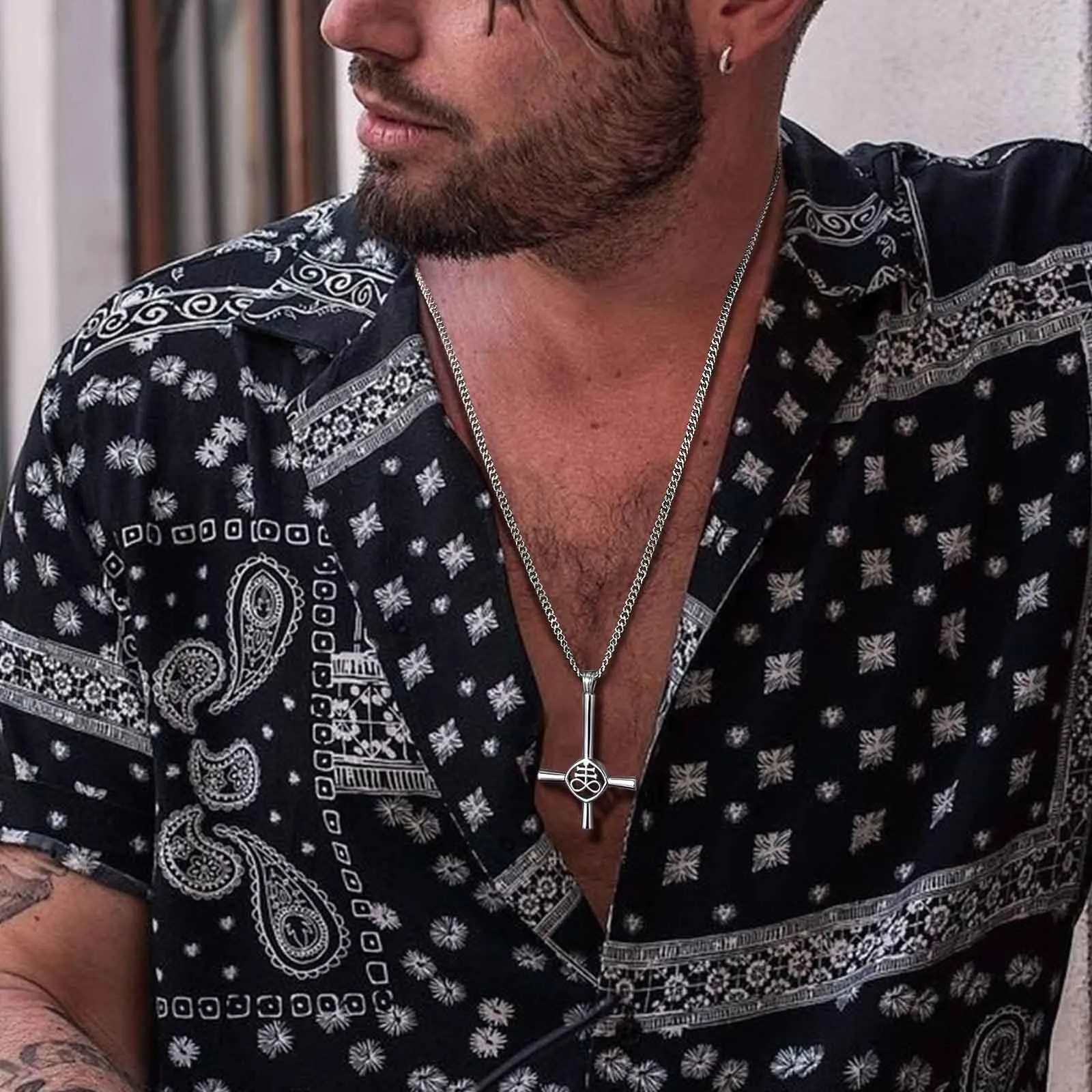 Make a Bold Statement with Stainless Steel Church of Satan Necklaces Cross Lucifer Pendant Collar