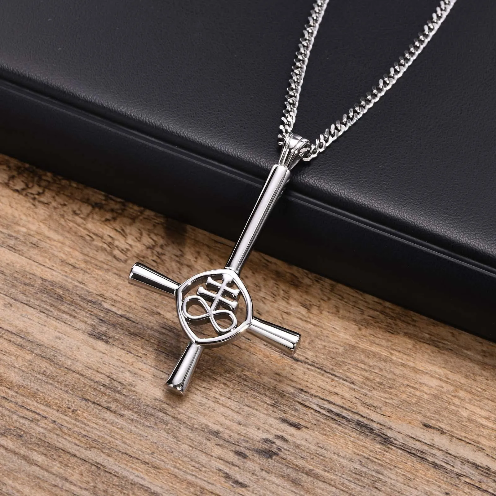 Make a Bold Statement with Stainless Steel Church of Satan Necklaces Cross Lucifer Pendant Collar