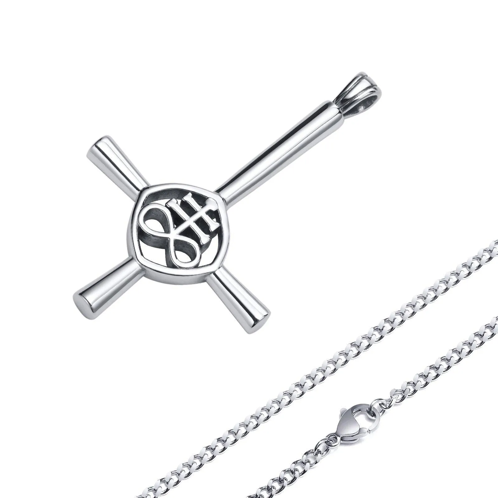 Make a Bold Statement with Stainless Steel Church of Satan Necklaces Cross Lucifer Pendant Collar