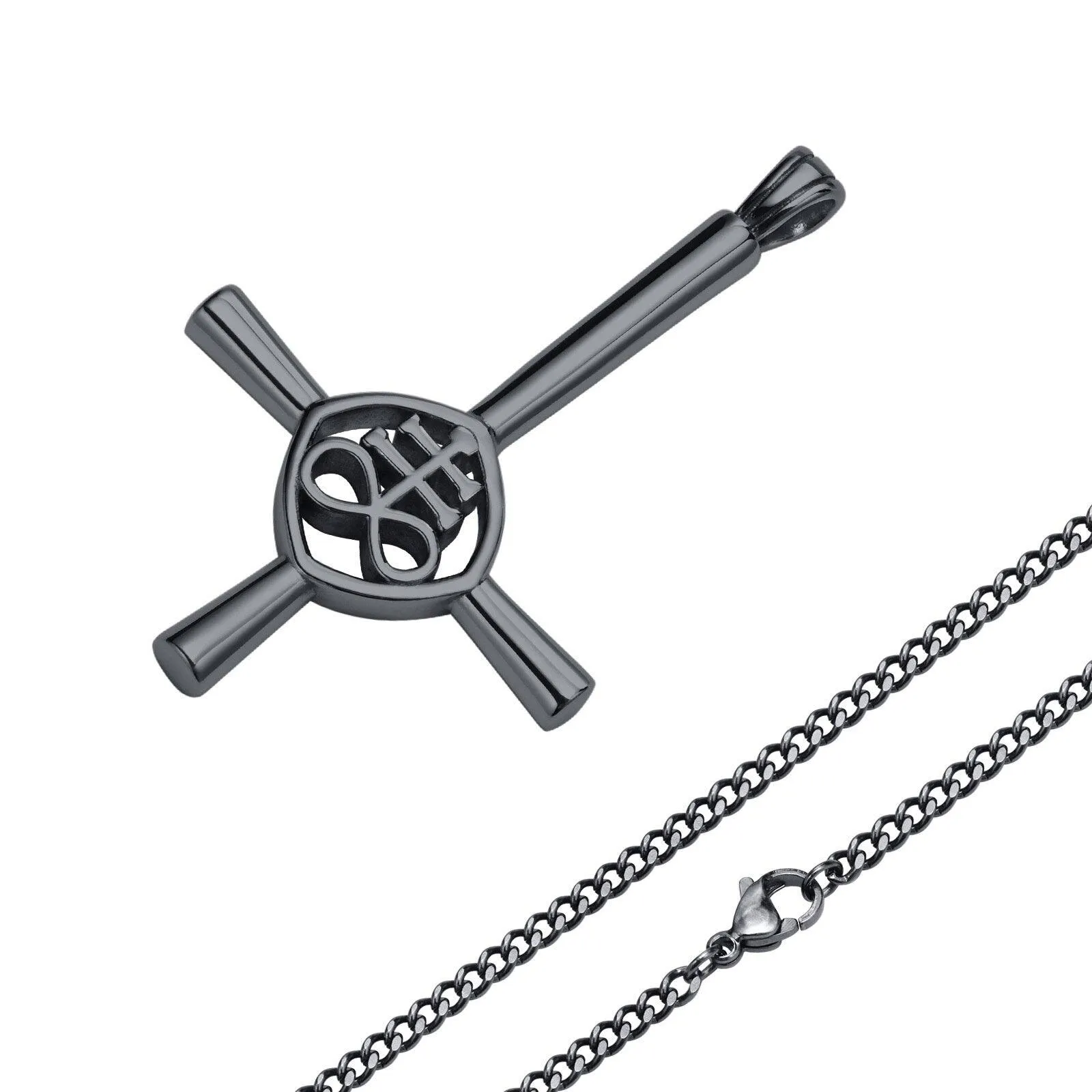 Make a Bold Statement with Stainless Steel Church of Satan Necklaces Cross Lucifer Pendant Collar