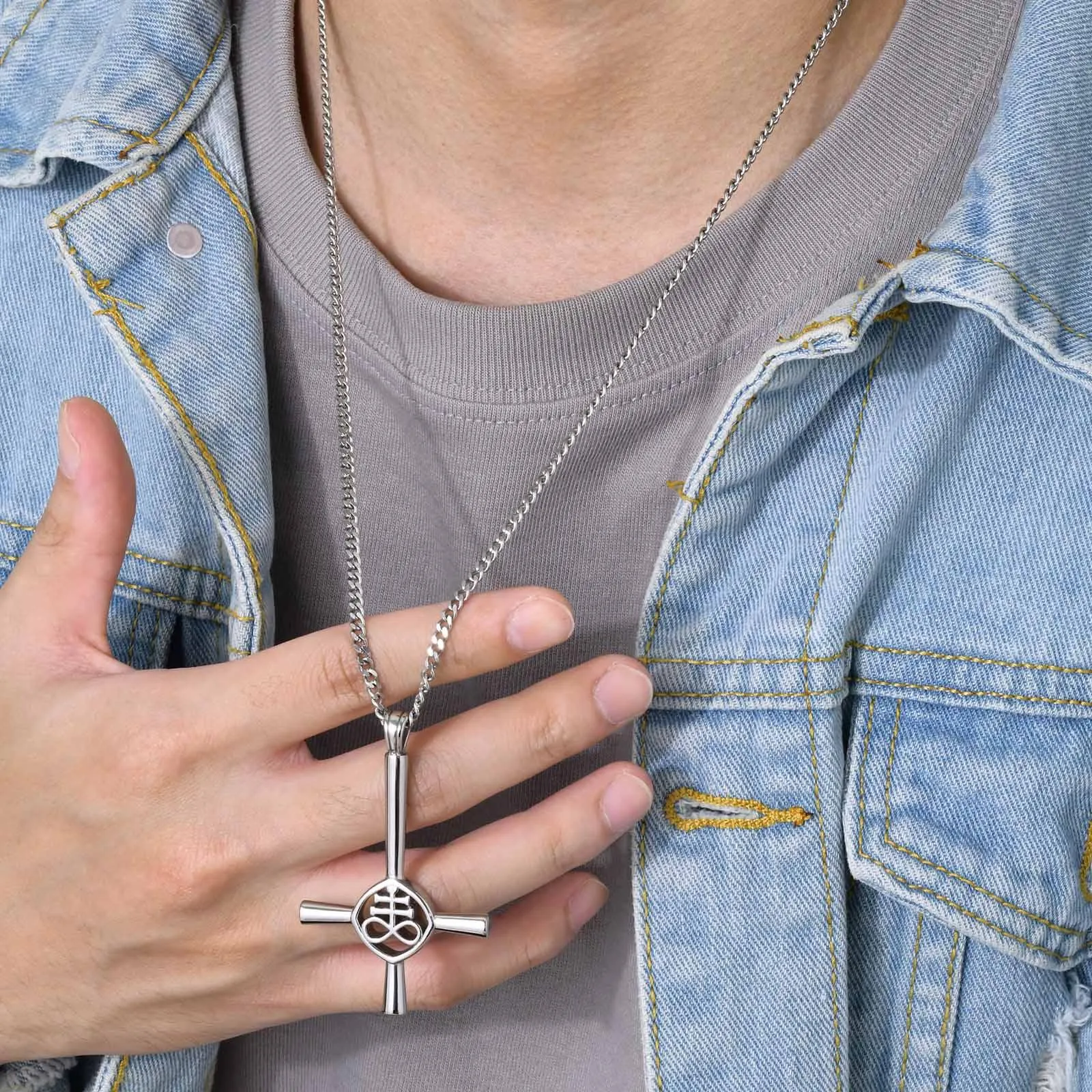 Make a Bold Statement with Stainless Steel Church of Satan Necklaces Cross Lucifer Pendant Collar