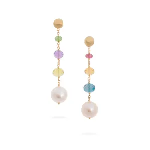 Marco Bicego Africa 18K Yellow Gold Pearl and Mixed Gemstone Drop Earrings