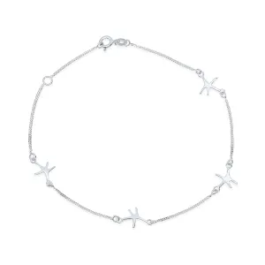Marine Life Starfish Anklet Bracelet Sterling Silver 9 Inch Beach Vacation Charm