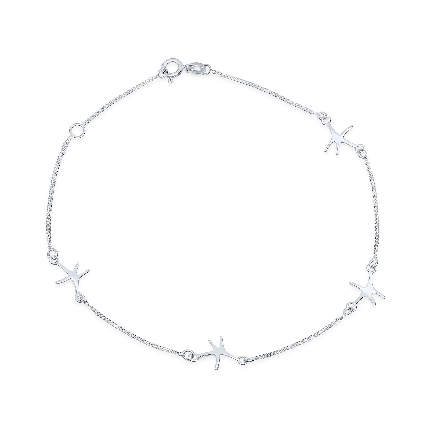 Marine Life Starfish Anklet Bracelet Sterling Silver 9 Inch Beach Vacation Charm