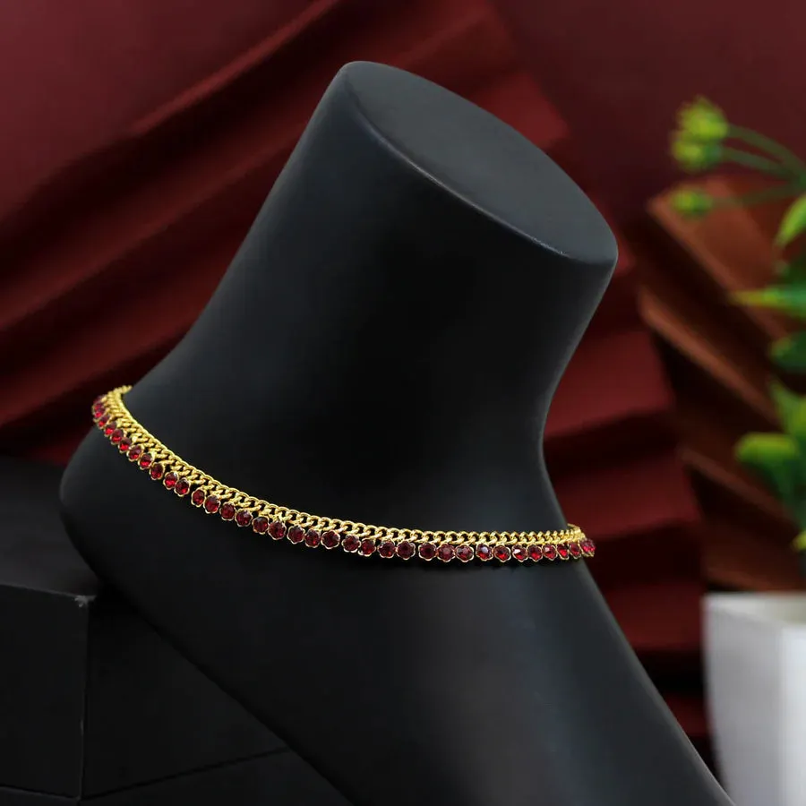Maroon Color Rhinestone Anklets (1Pair)
