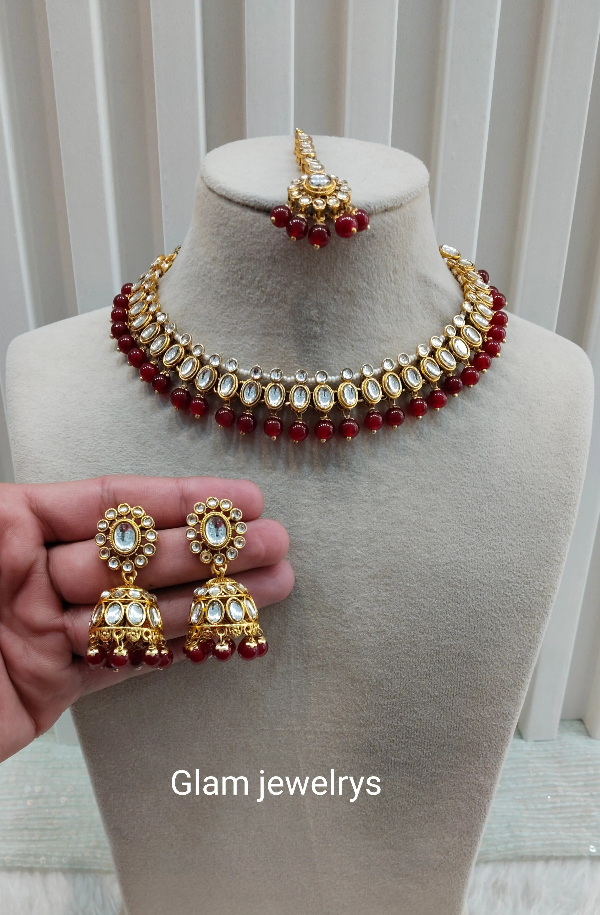 Maroon Indian Jewellery kundan Necklace Lisa set