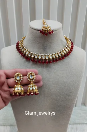 Maroon Indian Jewellery kundan Necklace Lisa set