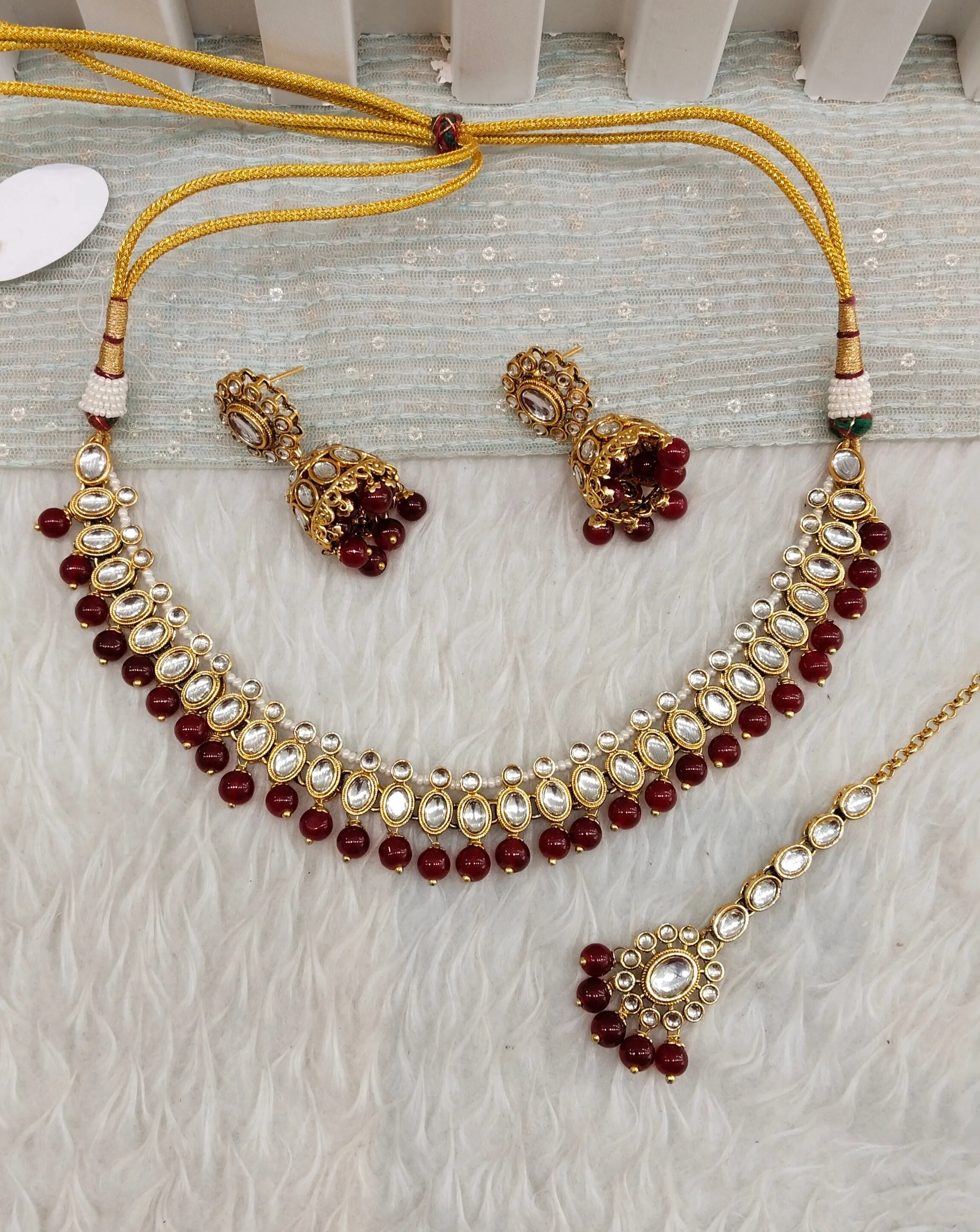 Maroon Indian Jewellery kundan Necklace Lisa set