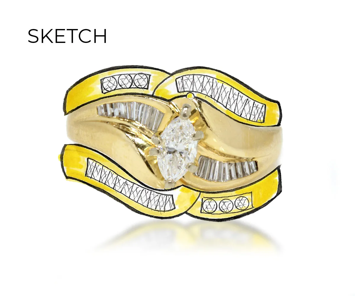 Marquise Baguette Diamond Wedding Ring Restoration