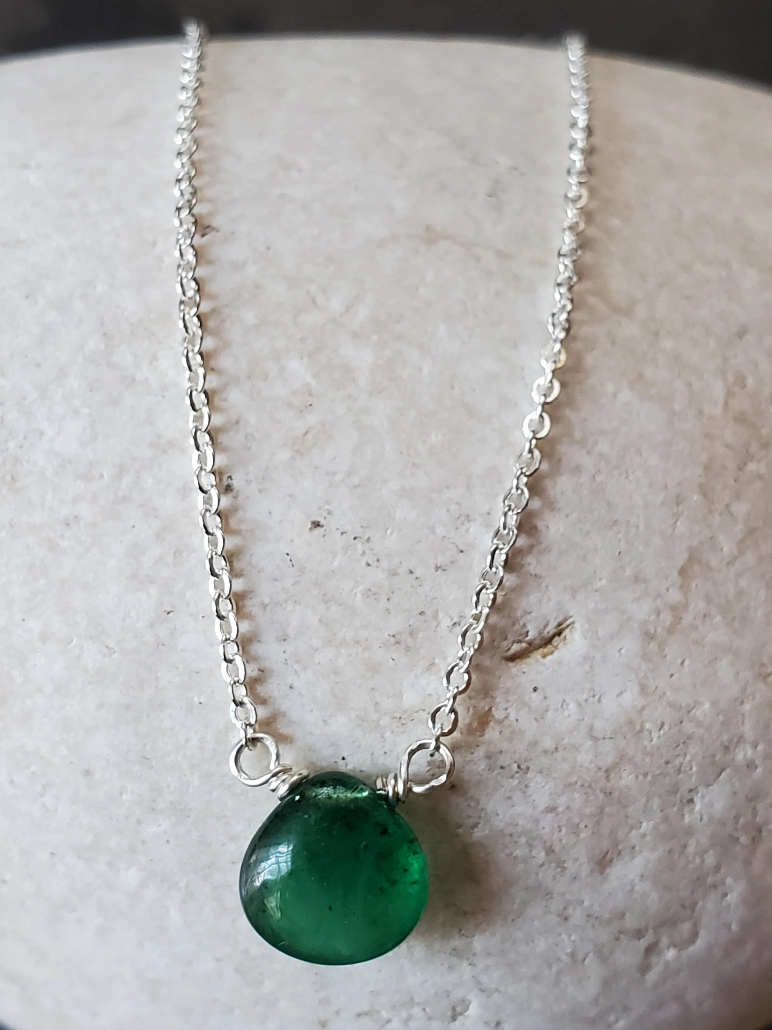 May Birthstone Sterling Silver Necklace (Emerald)