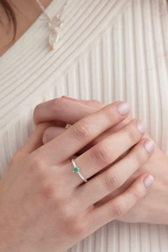 May Emerald Silver Birthstone Ring