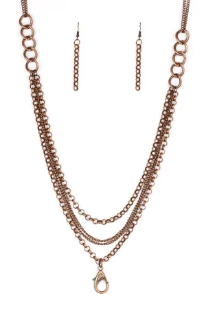 Mechanical Mayhem Copper Paparazzi Lanyard Necklace