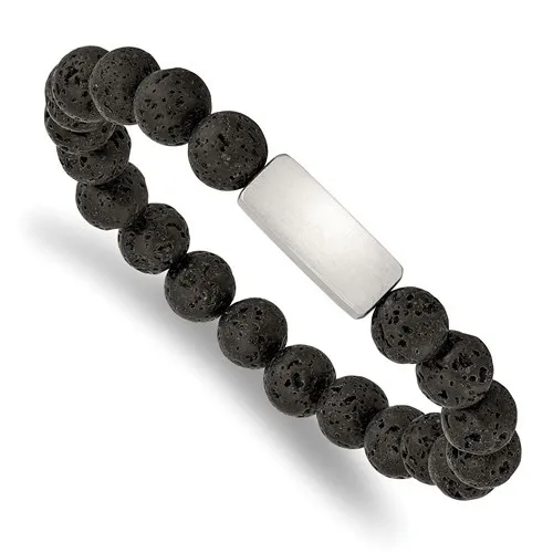 Men's Beaded Stainless Steel and Black Agate Beaded Bracelet