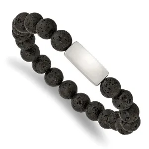 Men's Beaded Stainless Steel and Black Agate Beaded Bracelet