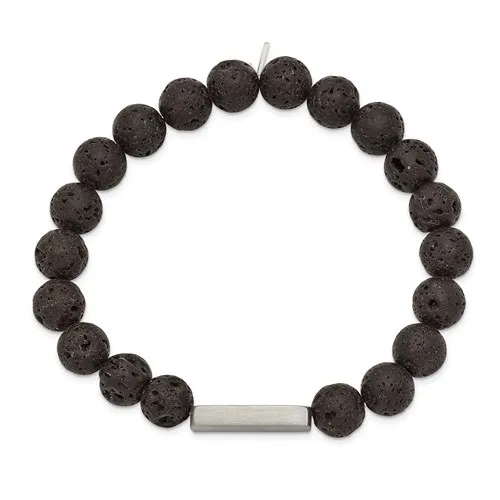 Men's Beaded Stainless Steel and Black Agate Beaded Bracelet