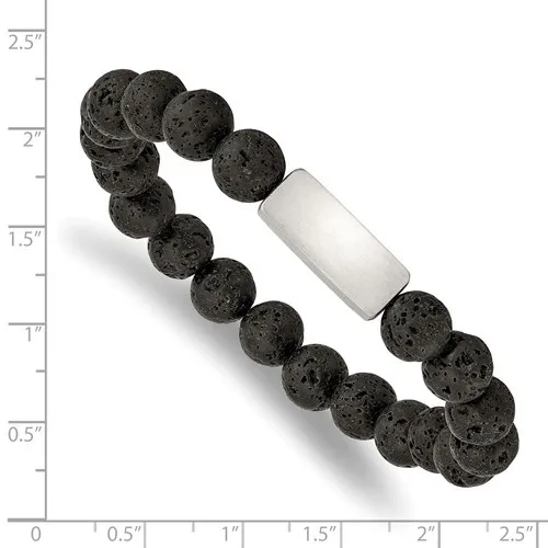 Men's Beaded Stainless Steel and Black Agate Beaded Bracelet