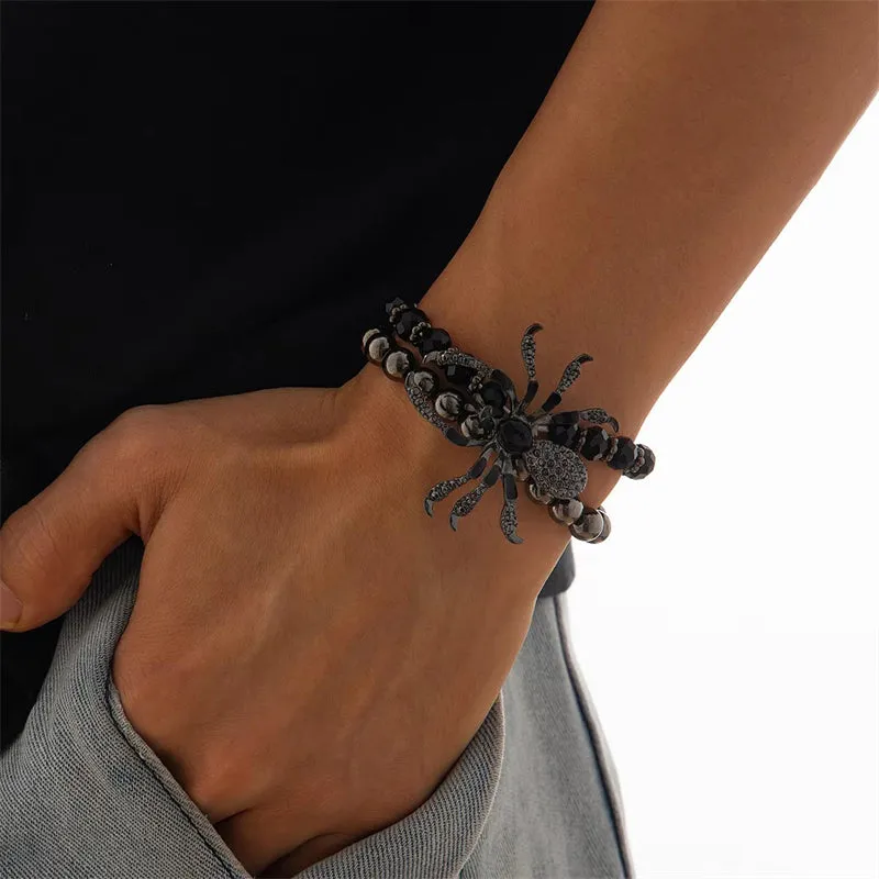 Men's Realistic Big Spider Beaded Bracelets for Halloween