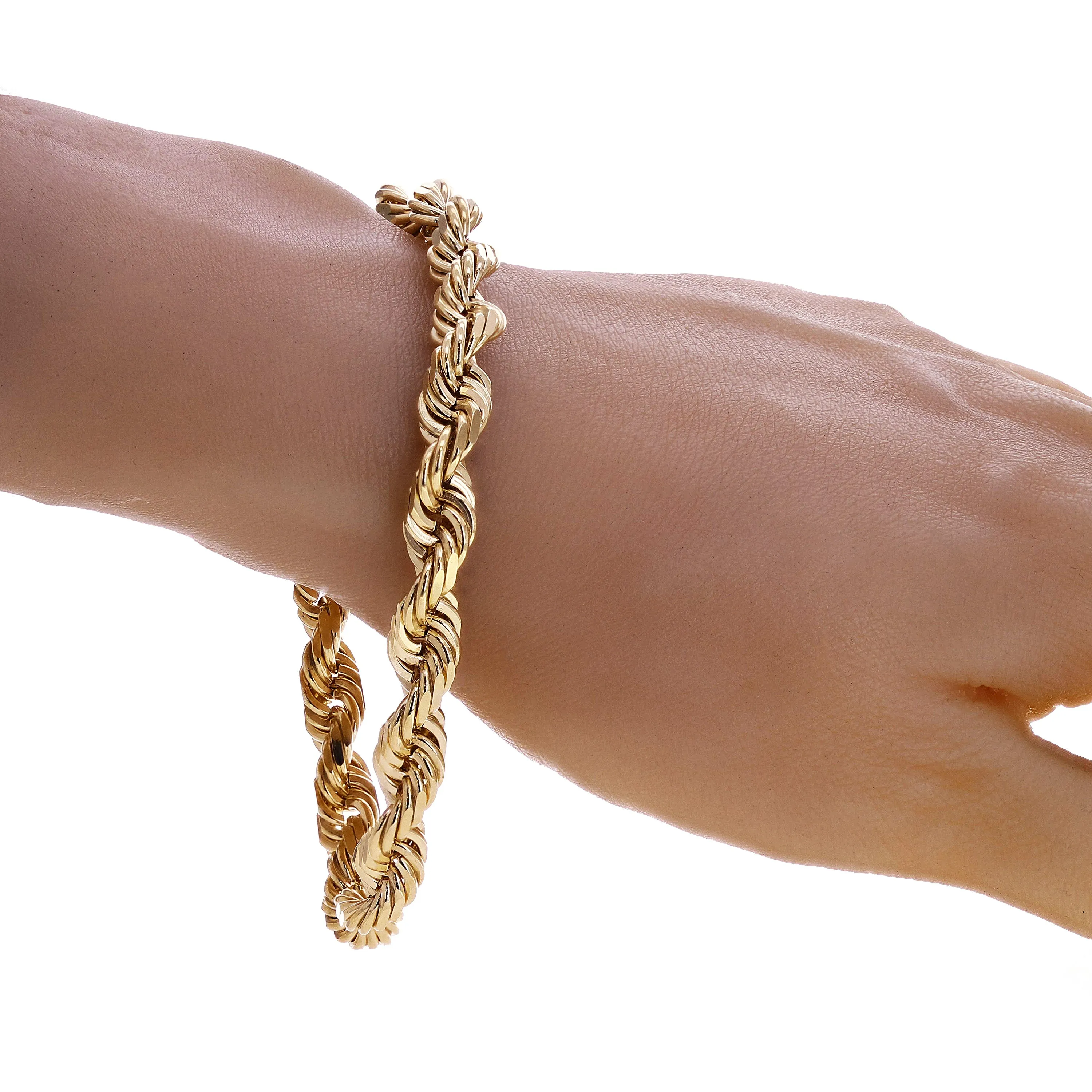 Men's Solid 10k Yellow Gold Diamond Cut Rope Chain Bracelet 9.5" 9mm 45.3 grams