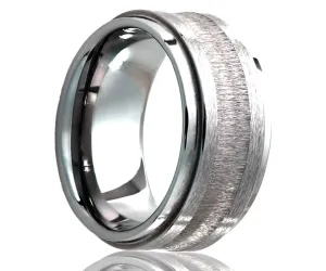 Men's Step Edge Tungsten Ring With Satin Top With A Brushed Groove