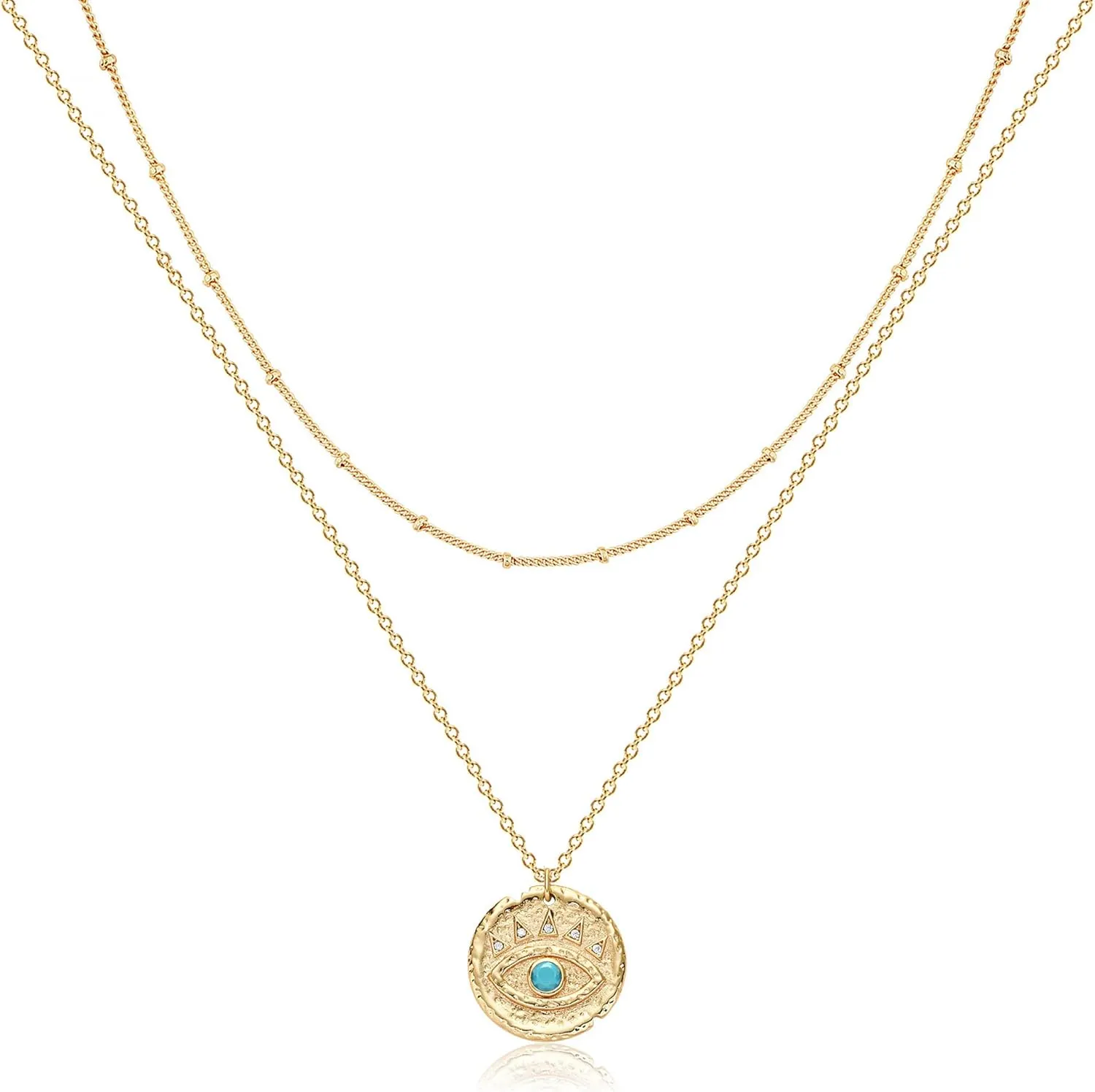 MEVECCO Layered Heart Necklace Pendant Handmade 18k Gold Plated Dainty Gold Choker Arrow Bar Layering Long Necklace for Women