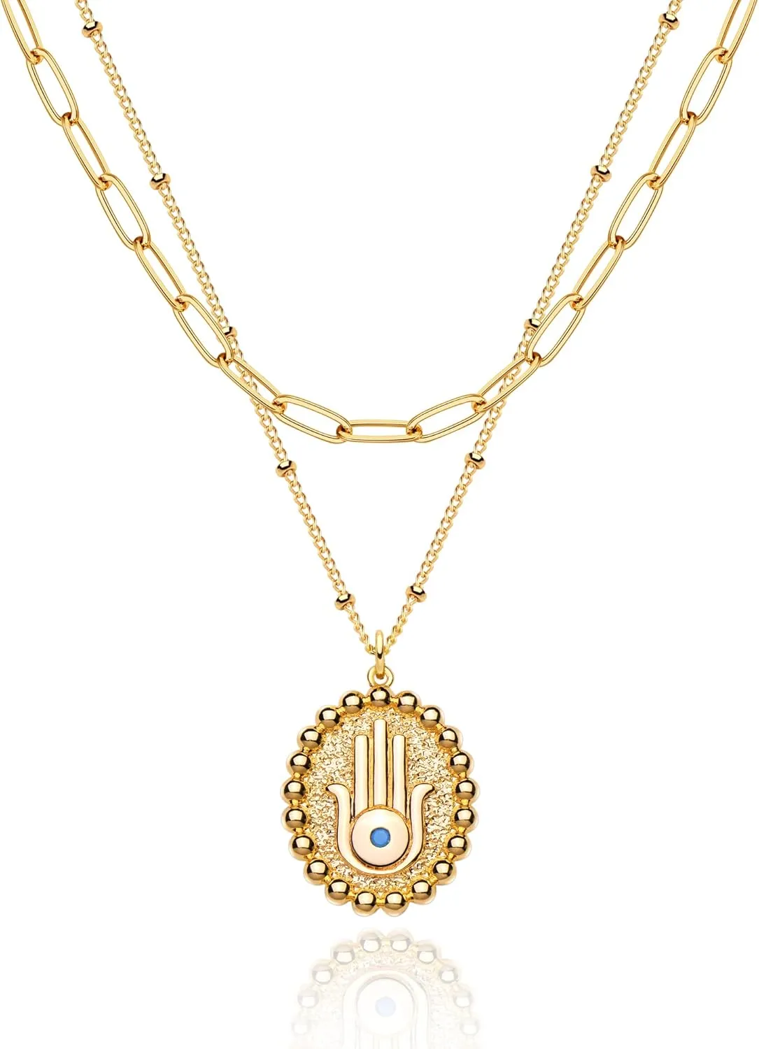 MEVECCO Layered Heart Necklace Pendant Handmade 18k Gold Plated Dainty Gold Choker Arrow Bar Layering Long Necklace for Women