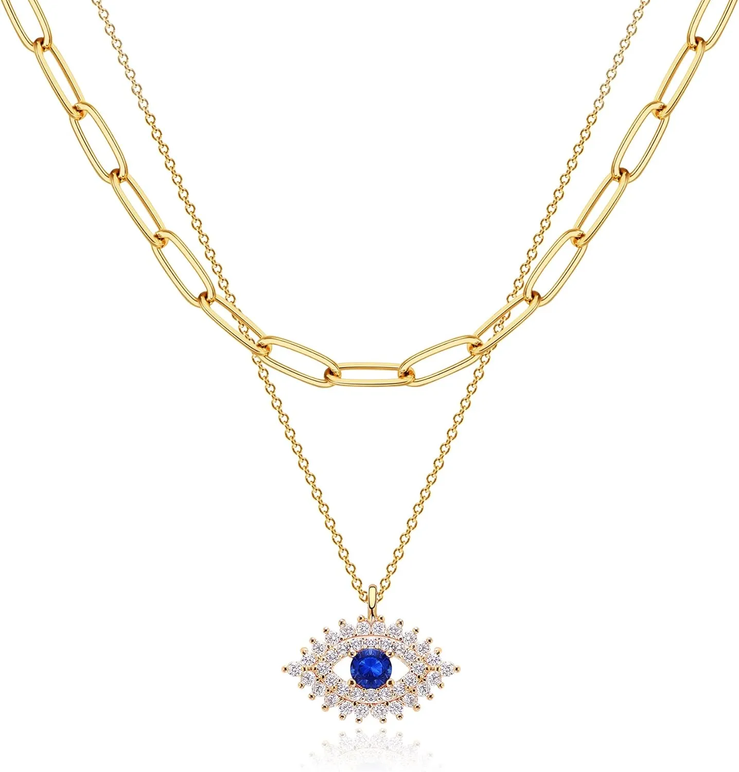 MEVECCO Layered Heart Necklace Pendant Handmade 18k Gold Plated Dainty Gold Choker Arrow Bar Layering Long Necklace for Women