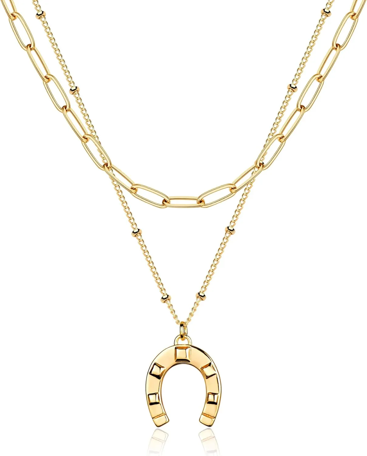 MEVECCO Layered Heart Necklace Pendant Handmade 18k Gold Plated Dainty Gold Choker Arrow Bar Layering Long Necklace for Women