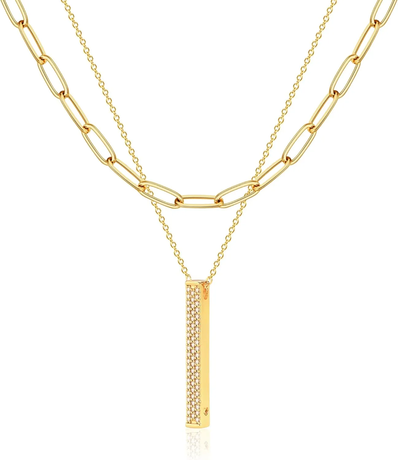 MEVECCO Layered Heart Necklace Pendant Handmade 18k Gold Plated Dainty Gold Choker Arrow Bar Layering Long Necklace for Women