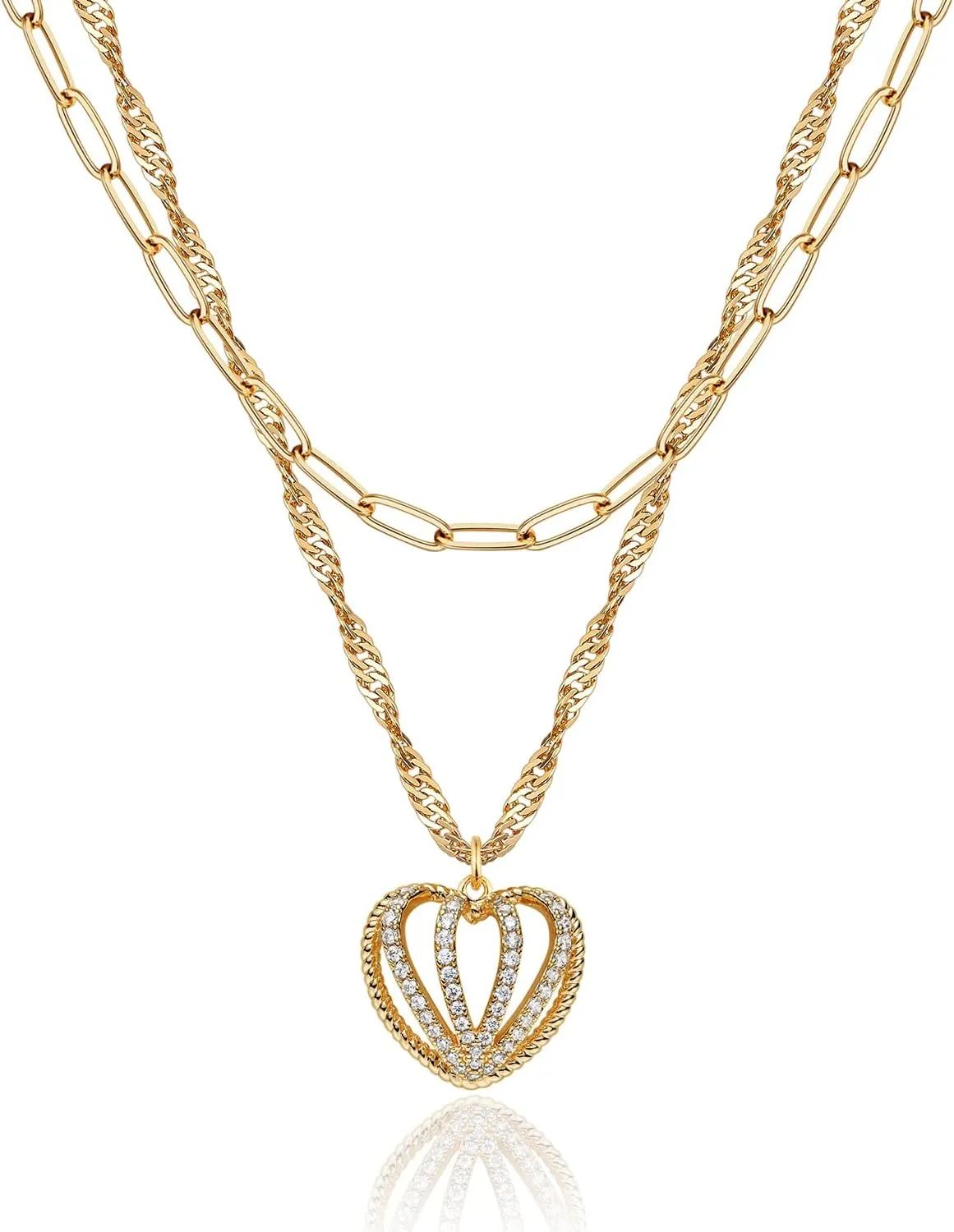 MEVECCO Layered Heart Necklace Pendant Handmade 18k Gold Plated Dainty Gold Choker Arrow Bar Layering Long Necklace for Women