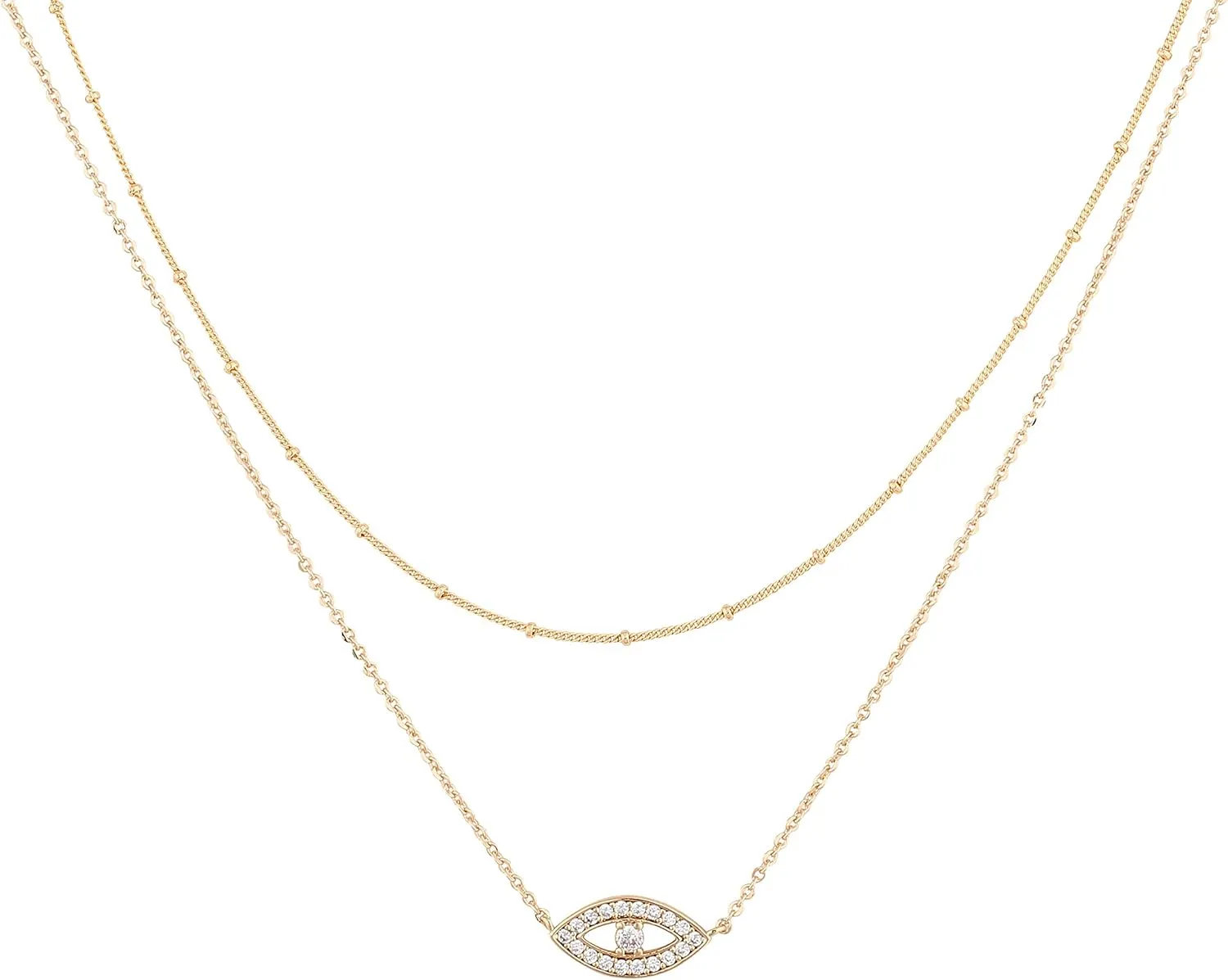 MEVECCO Layered Heart Necklace Pendant Handmade 18k Gold Plated Dainty Gold Choker Arrow Bar Layering Long Necklace for Women