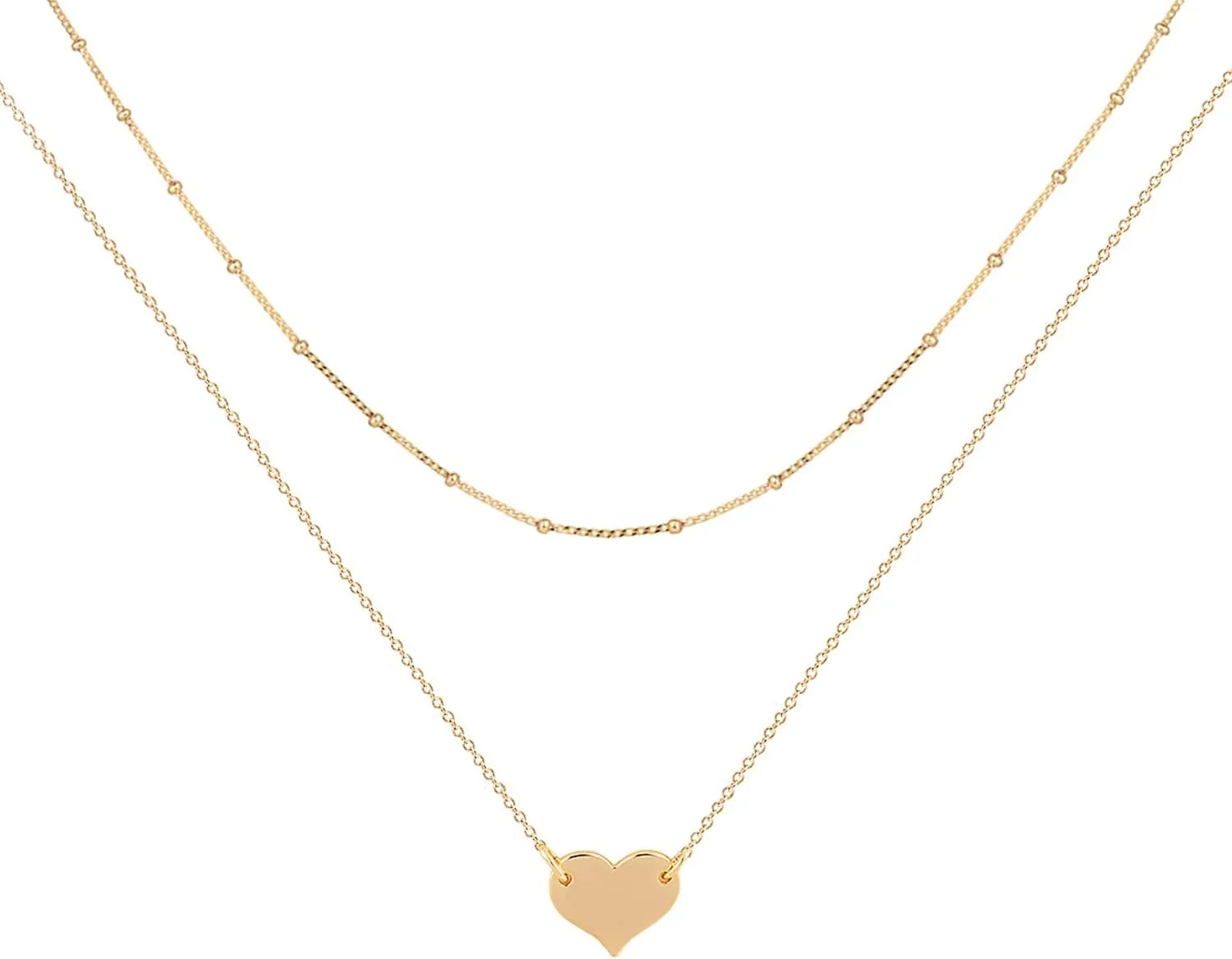 MEVECCO Layered Heart Necklace Pendant Handmade 18k Gold Plated Dainty Gold Choker Arrow Bar Layering Long Necklace for Women