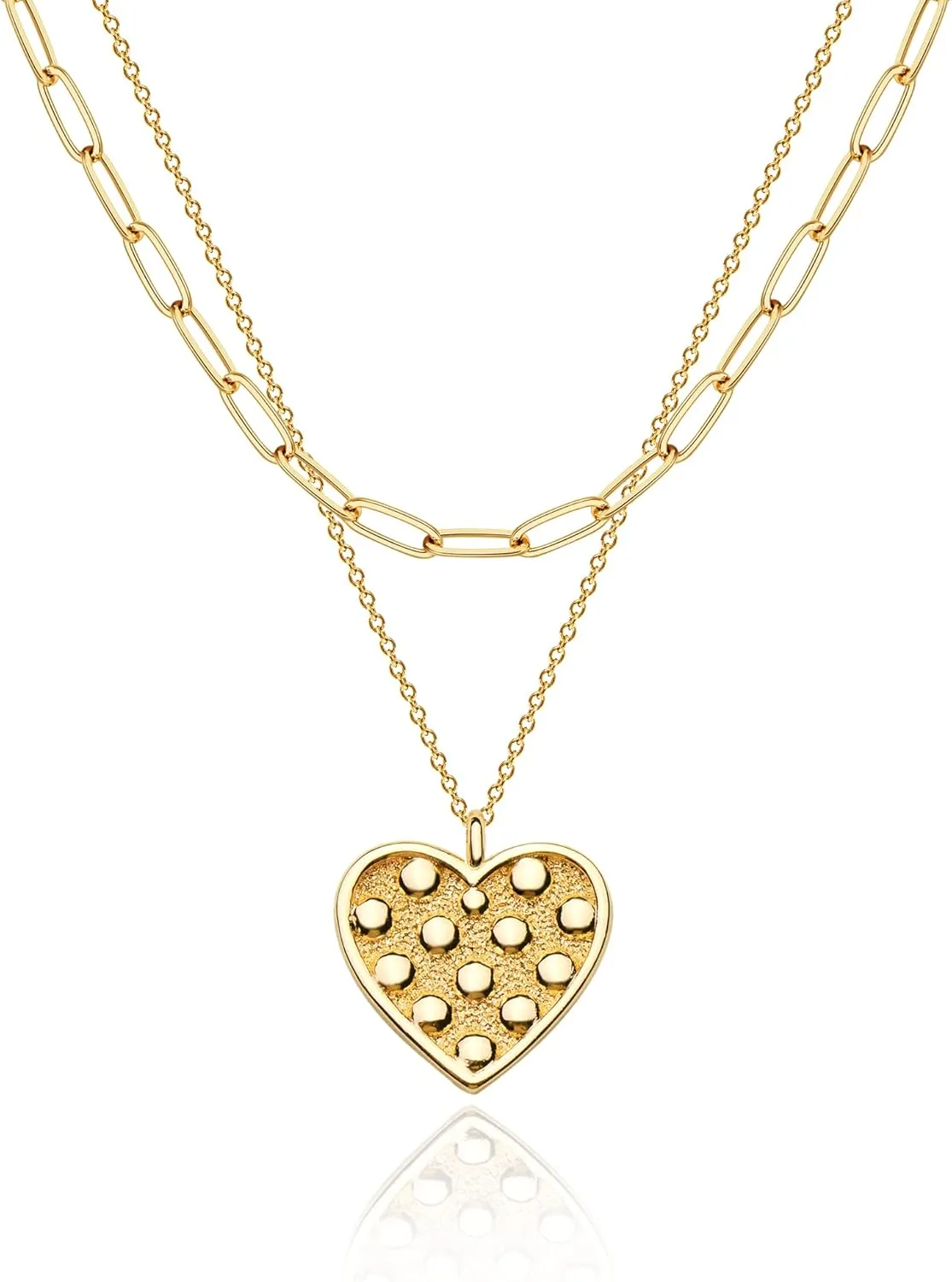 MEVECCO Layered Heart Necklace Pendant Handmade 18k Gold Plated Dainty Gold Choker Arrow Bar Layering Long Necklace for Women
