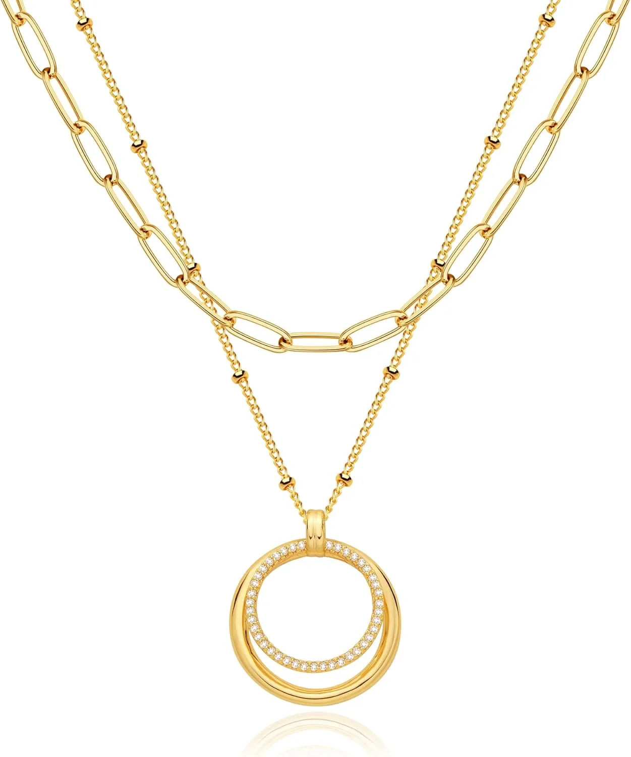 MEVECCO Layered Heart Necklace Pendant Handmade 18k Gold Plated Dainty Gold Choker Arrow Bar Layering Long Necklace for Women