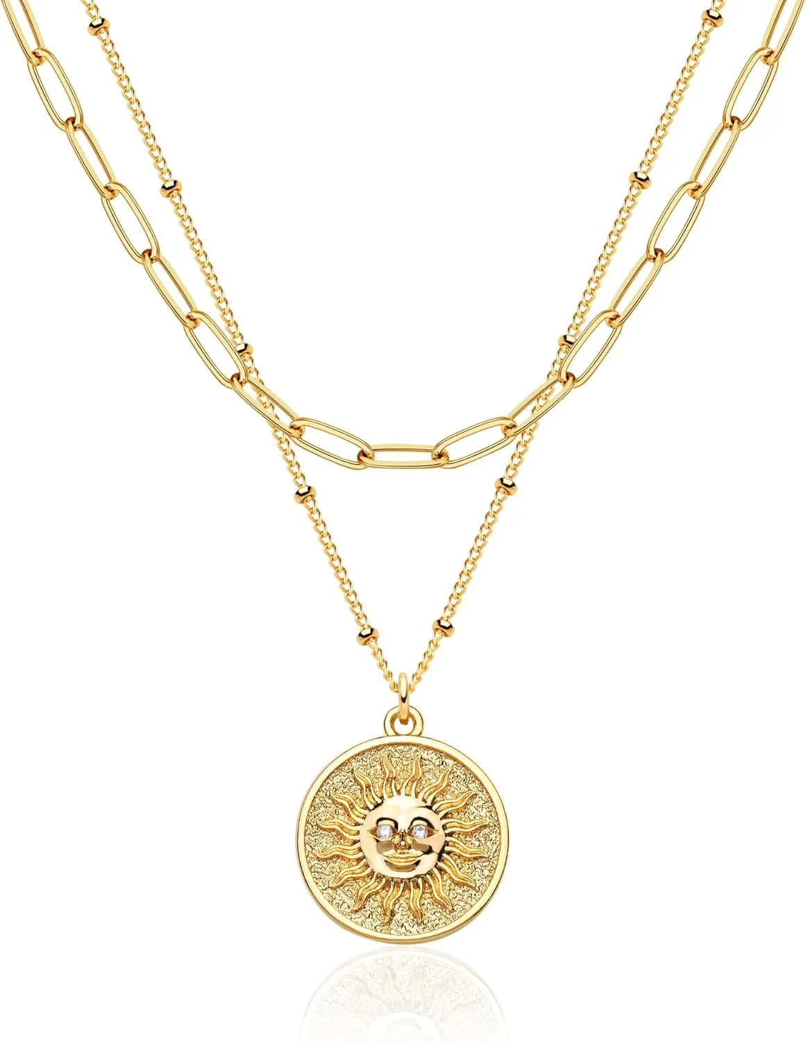 MEVECCO Layered Heart Necklace Pendant Handmade 18k Gold Plated Dainty Gold Choker Arrow Bar Layering Long Necklace for Women