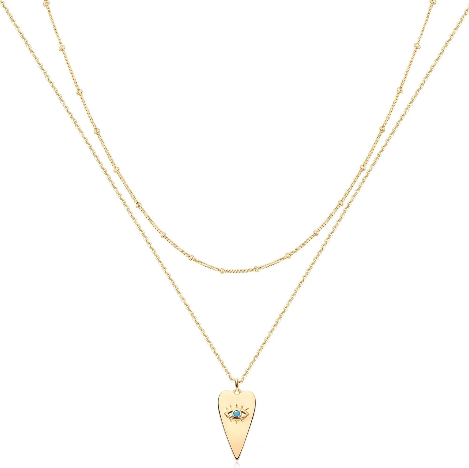 MEVECCO Layered Heart Necklace Pendant Handmade 18k Gold Plated Dainty Gold Choker Arrow Bar Layering Long Necklace for Women
