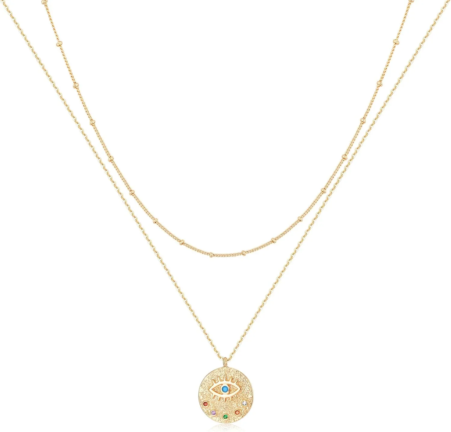 MEVECCO Layered Heart Necklace Pendant Handmade 18k Gold Plated Dainty Gold Choker Arrow Bar Layering Long Necklace for Women