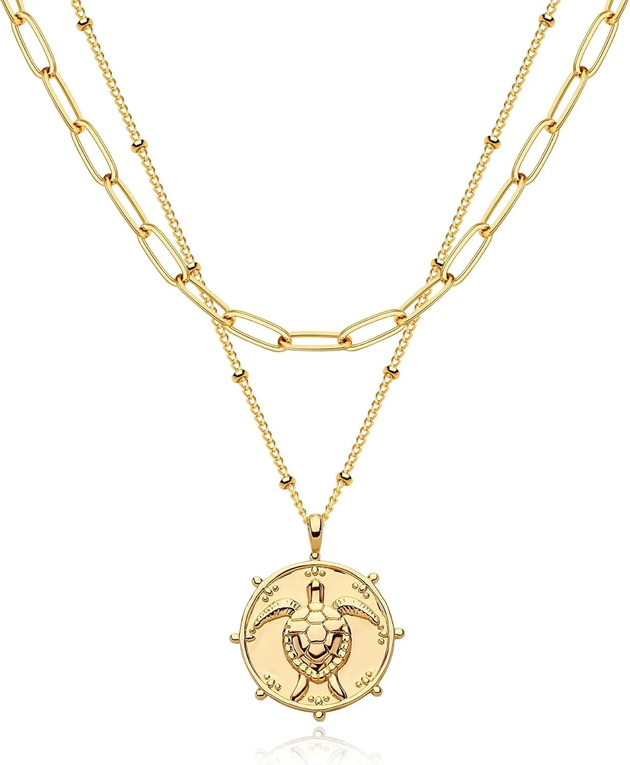 MEVECCO Layered Heart Necklace Pendant Handmade 18k Gold Plated Dainty Gold Choker Arrow Bar Layering Long Necklace for Women