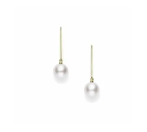 Mikimoto 18K Yellow Gold 7mm Leverback Pearl Drop Earrings