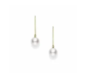 Mikimoto 18K Yellow Gold 7mm Leverback Pearl Drop Earrings